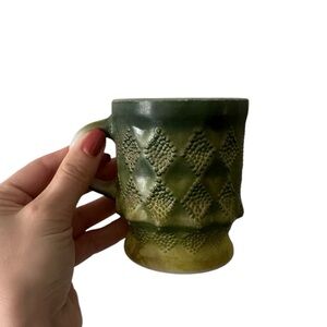 Anchor Hocking Fire King Green Diamond Kimberly Milk Glass Mug Vintage MCM